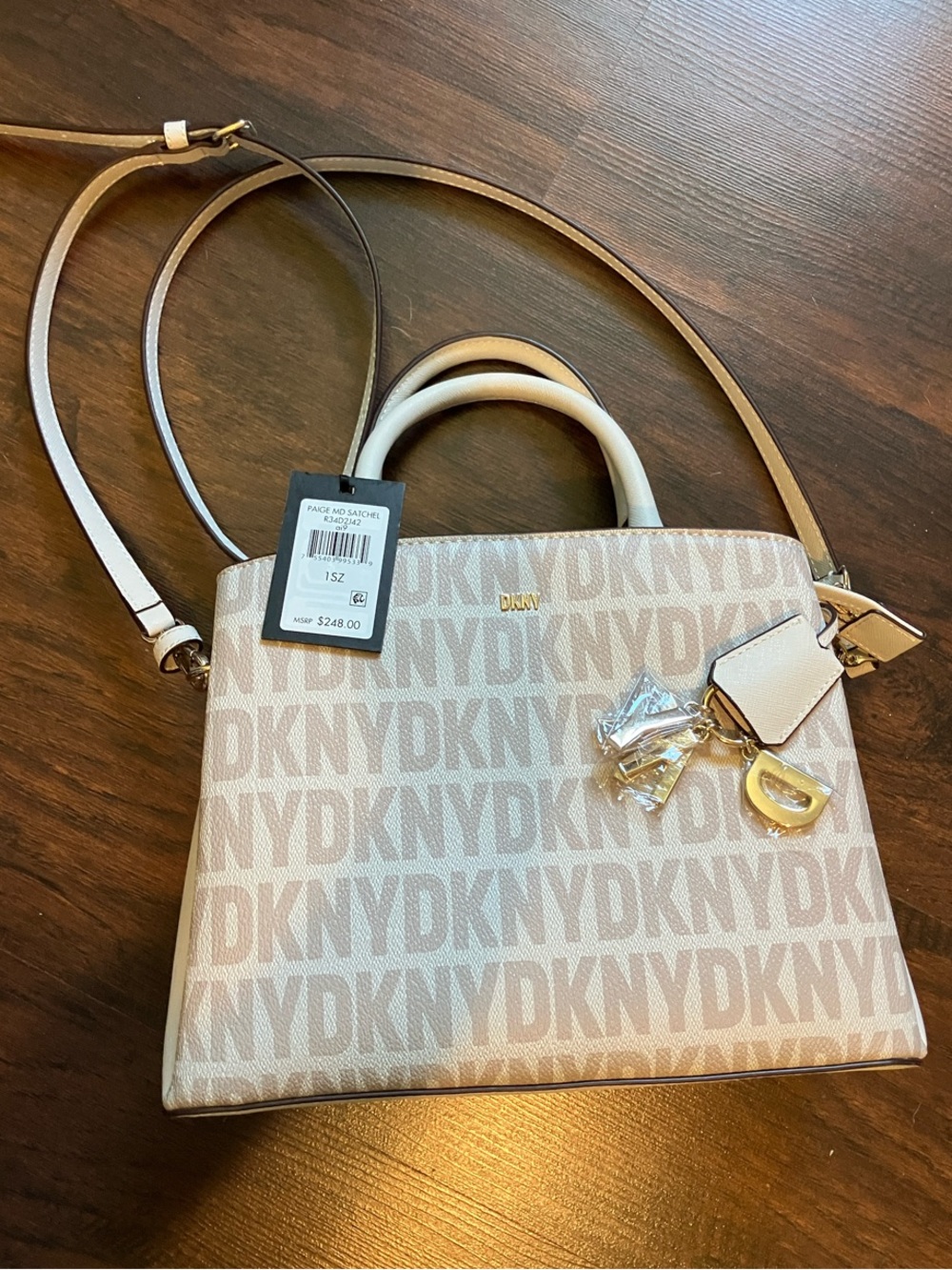 DKNY Ivory/Beige Logo Satchel with Gold Hardware